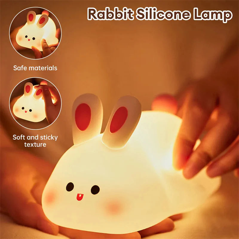 Enchanting LED Touch Sensor Rabbit Night Light - The Perfect Silicone Bedside Lamp for Kids, Holiday Gifting, and Cozy Home Decor