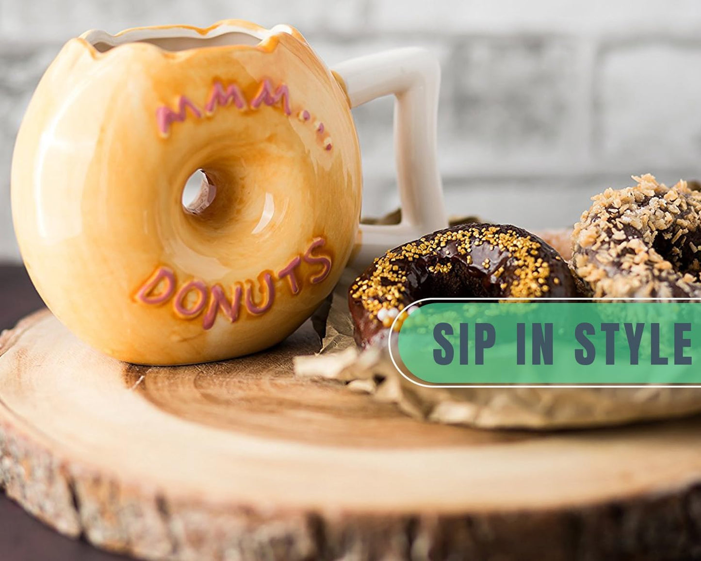 Delightful Pink Glazed Ceramic Donut Mug with Funny 'MMM... Donuts!' Quote - Perfect for Coffee Lovers - 14 Oz Capacity for Your Favorite Hot and Cold Drinks