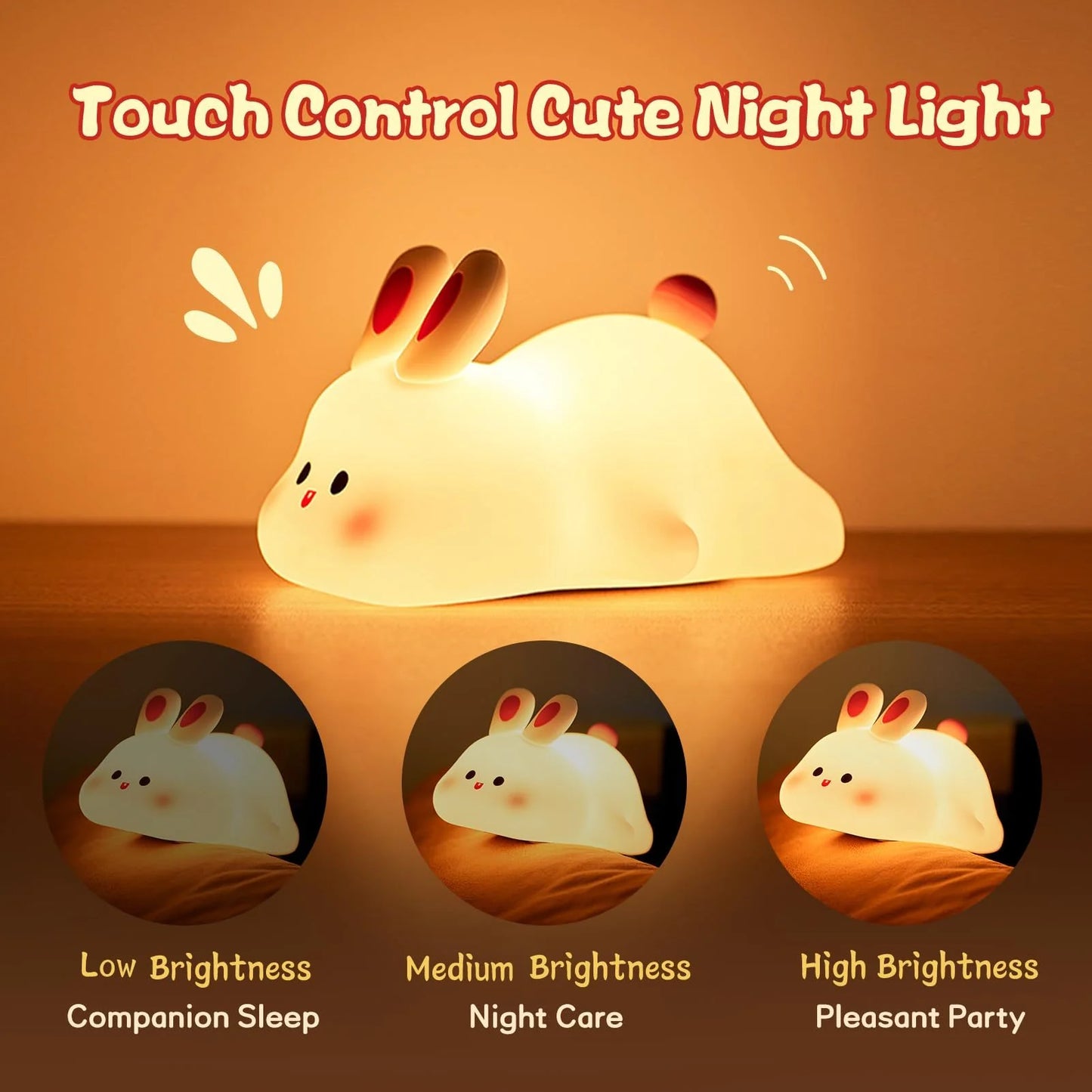 Enchanting LED Touch Sensor Rabbit Night Light - The Perfect Silicone Bedside Lamp for Kids, Holiday Gifting, and Cozy Home Decor