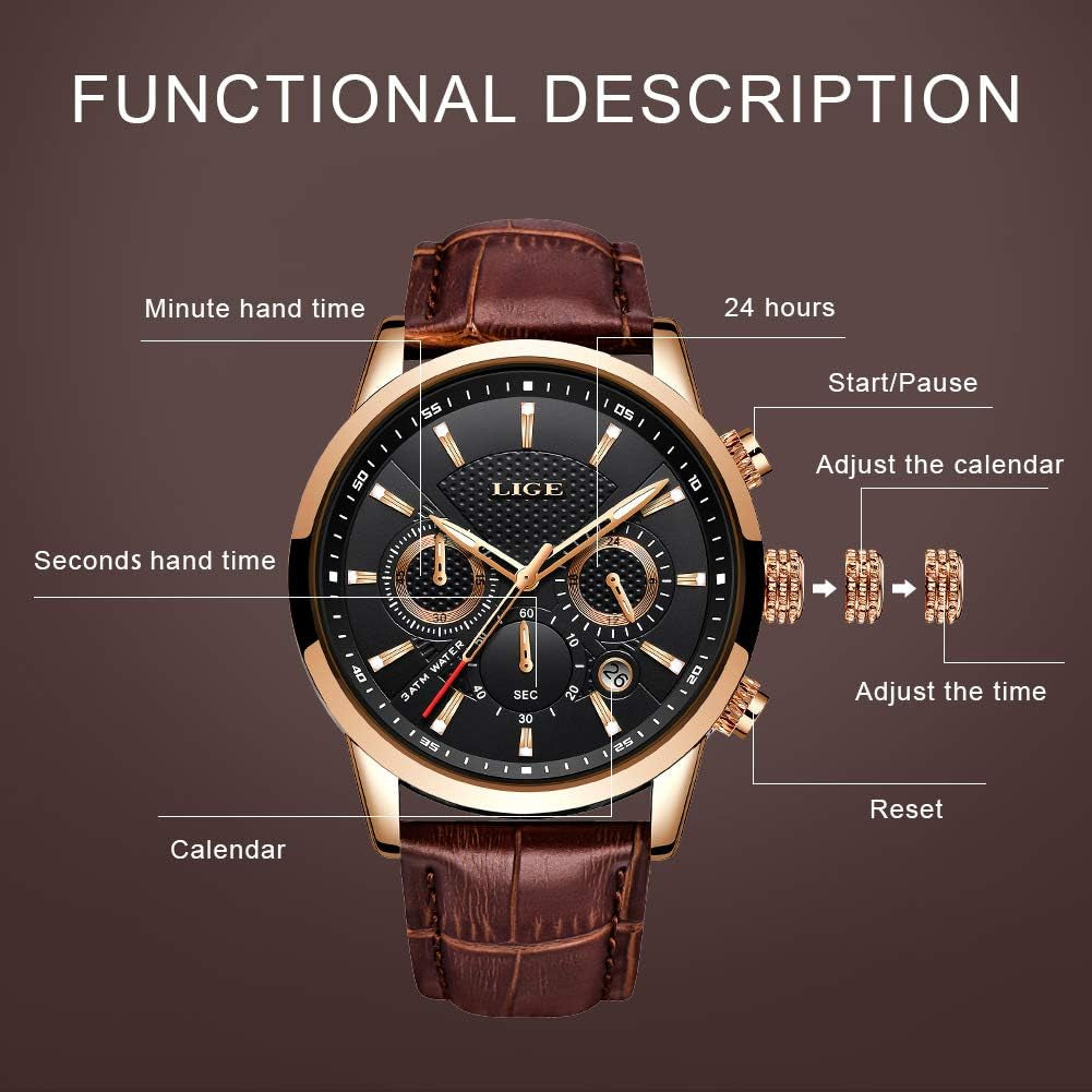 Elevate Your Style with the Ultimate Men's Fashion Quartz Chronograph Wrist Watch - Waterproof Leather Band & Date Function