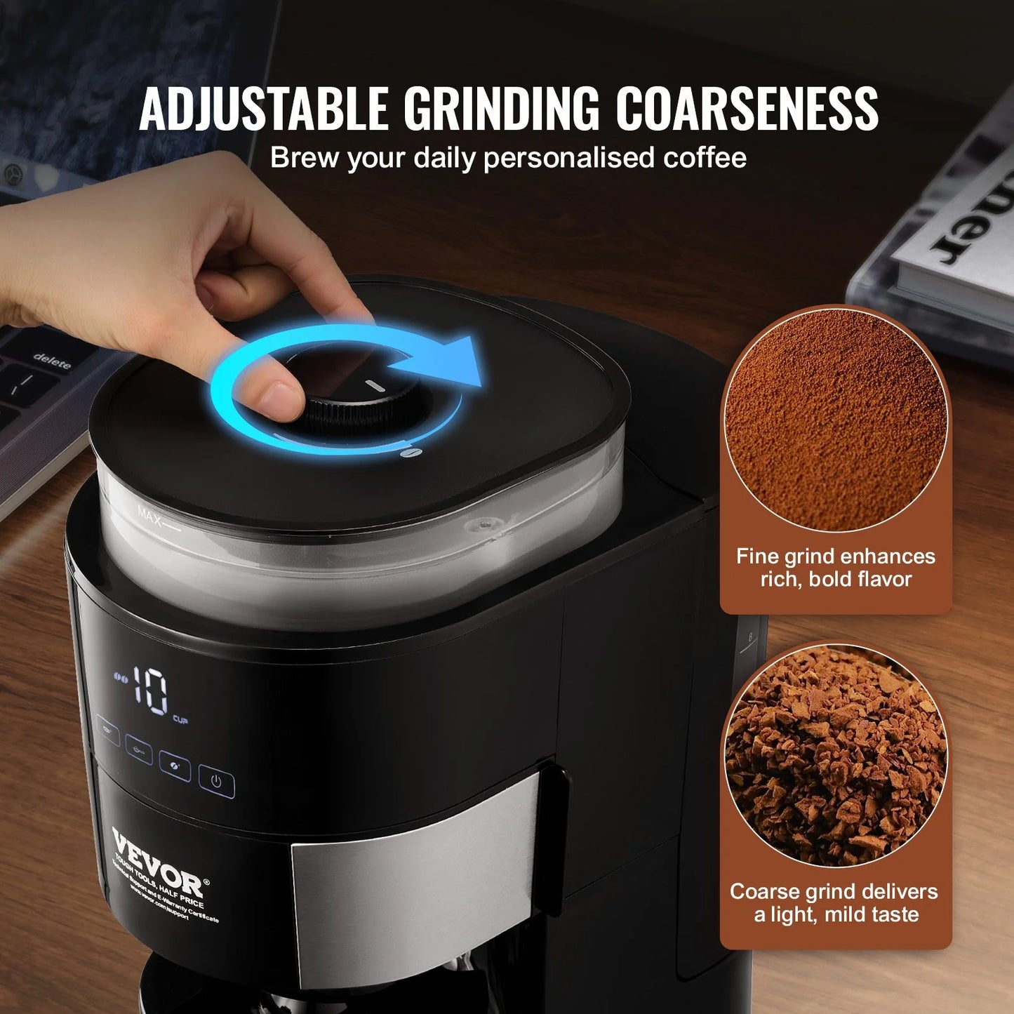 Experience Barista Quality at Home: VEVOR 10-Cup Drip Coffee Maker with Customizable Brew Strength