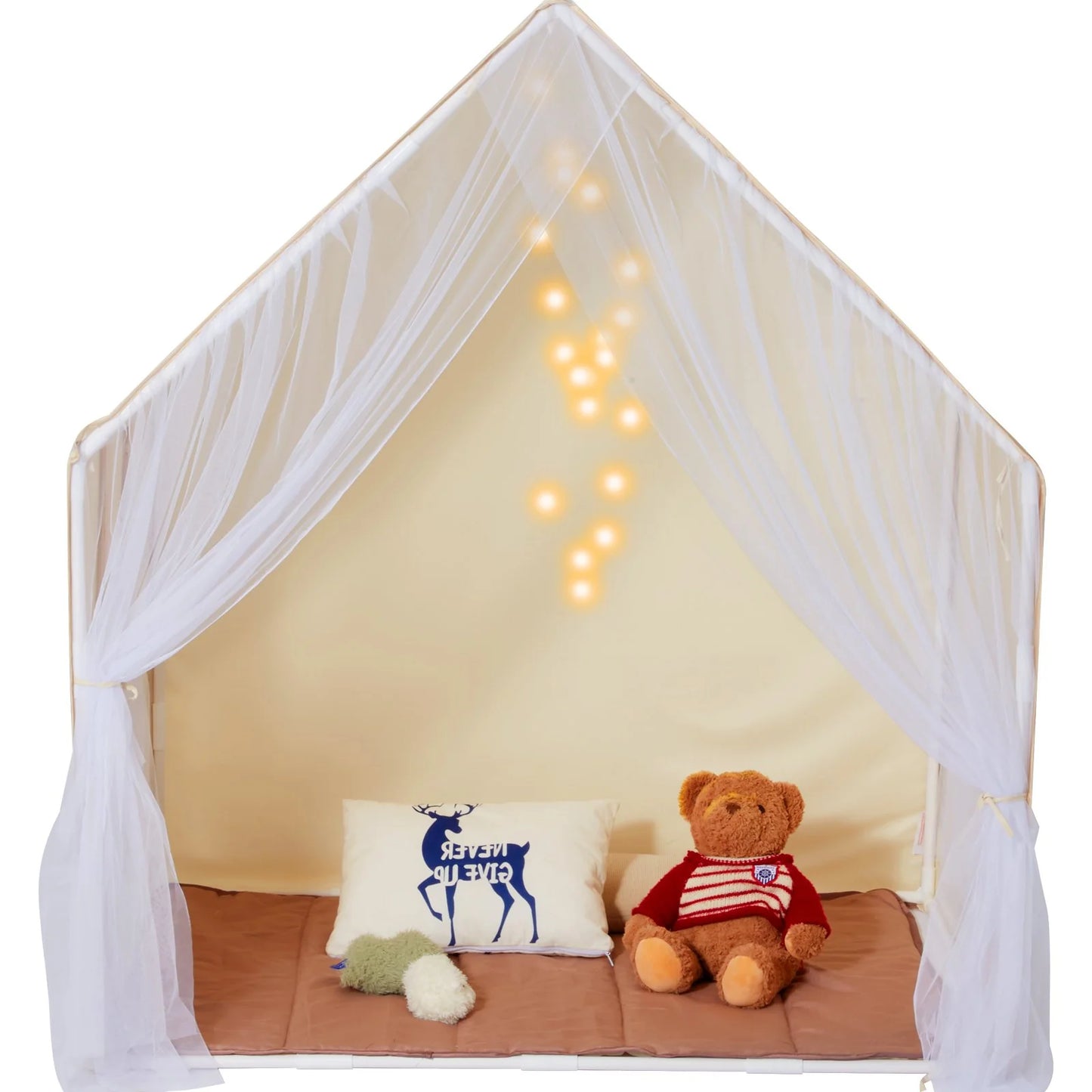 VEVOR Cozy Children's Play Tent - Ultimate Indoor & Outdoor Yurt for Ages 1-5 with Mat & Lamp, Stylish Beige Design