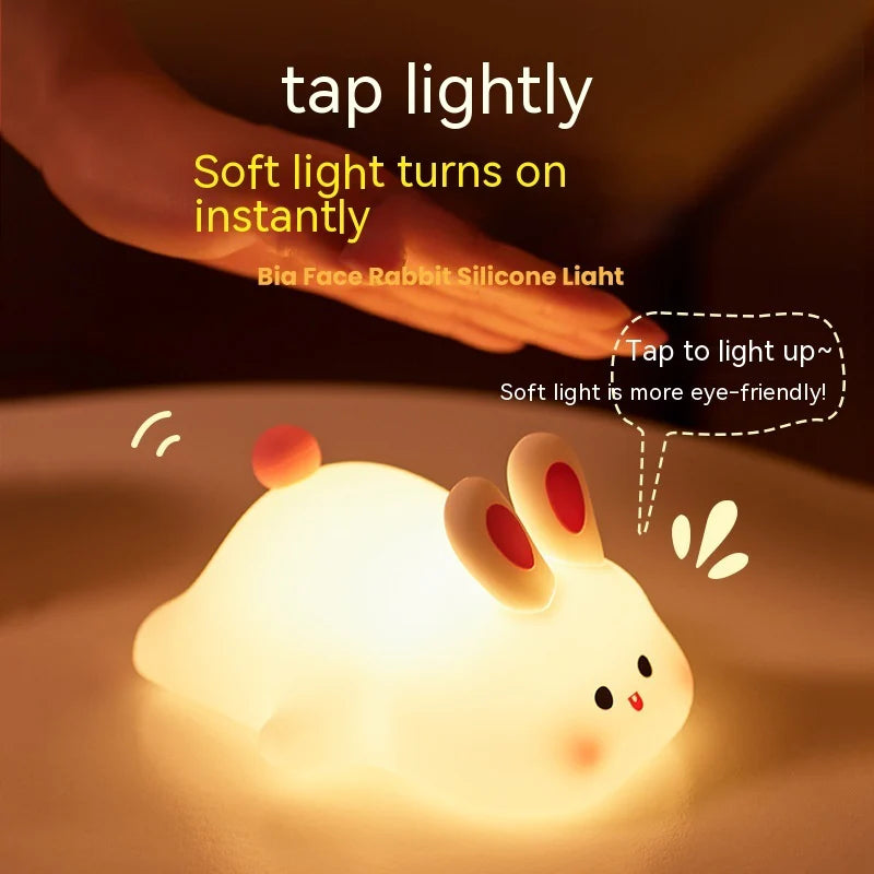Enchanting LED Touch Sensor Rabbit Night Light - The Perfect Silicone Bedside Lamp for Kids, Holiday Gifting, and Cozy Home Decor