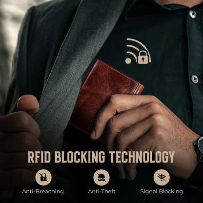 Elevate Your Style with the Best Leather Men’s RFID Trifold Wallet in Forest Brown – Secure, Stylish, and Adventure-Ready!