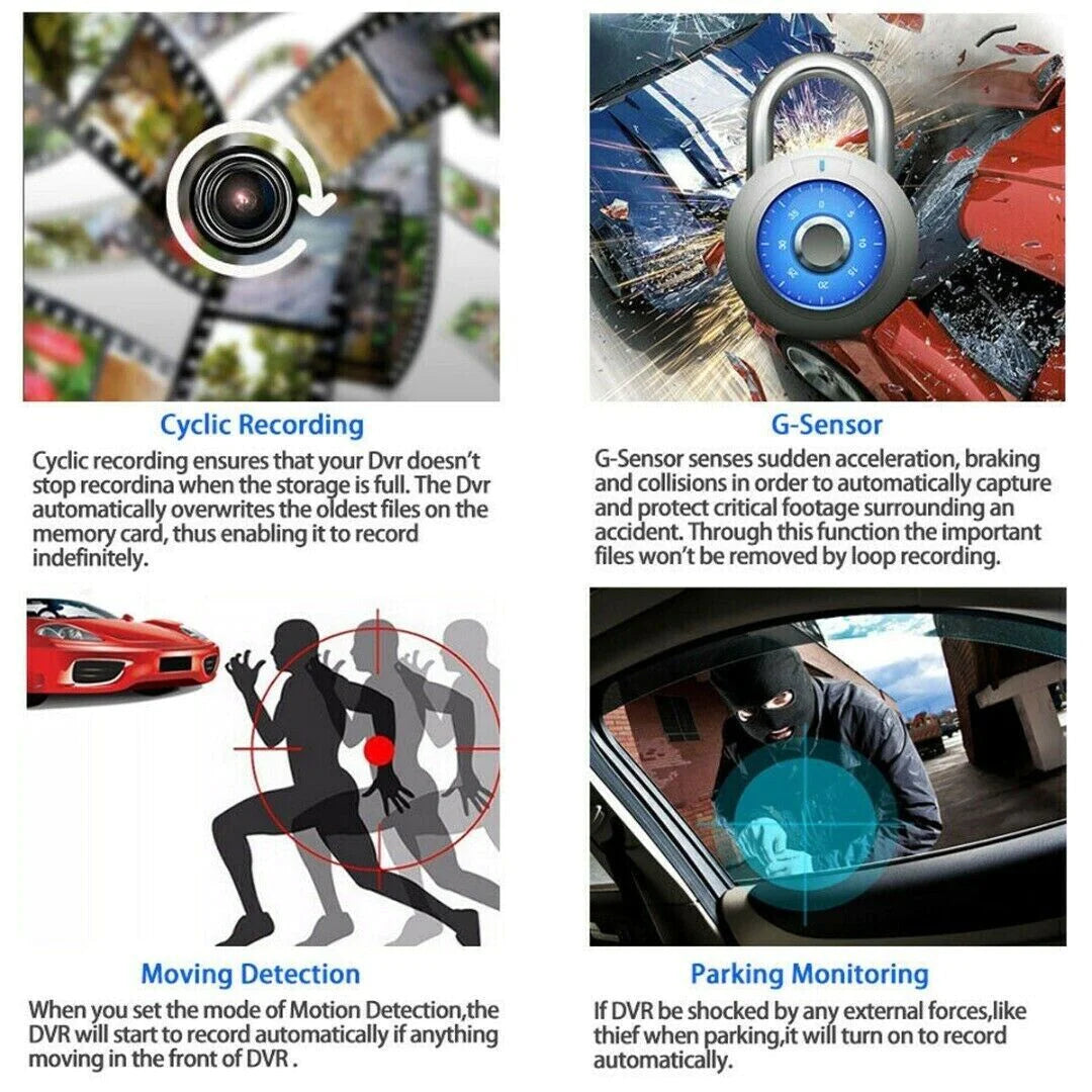 1080P Dual Lens HD Car DVR Dash Cam with G-Sensor and Rearview Recording