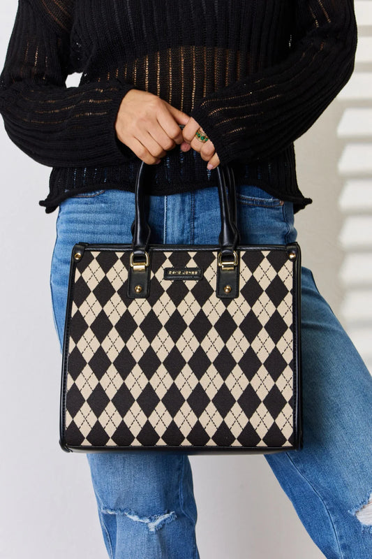 Elevate Your Everyday Look with the David Jones Stylish Argyle Pattern Faux Leather Handbag