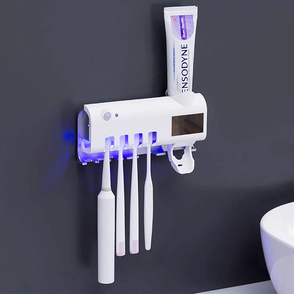 UV Light Toothbrush Sanitizer and Automatic Toothpaste Dispenser