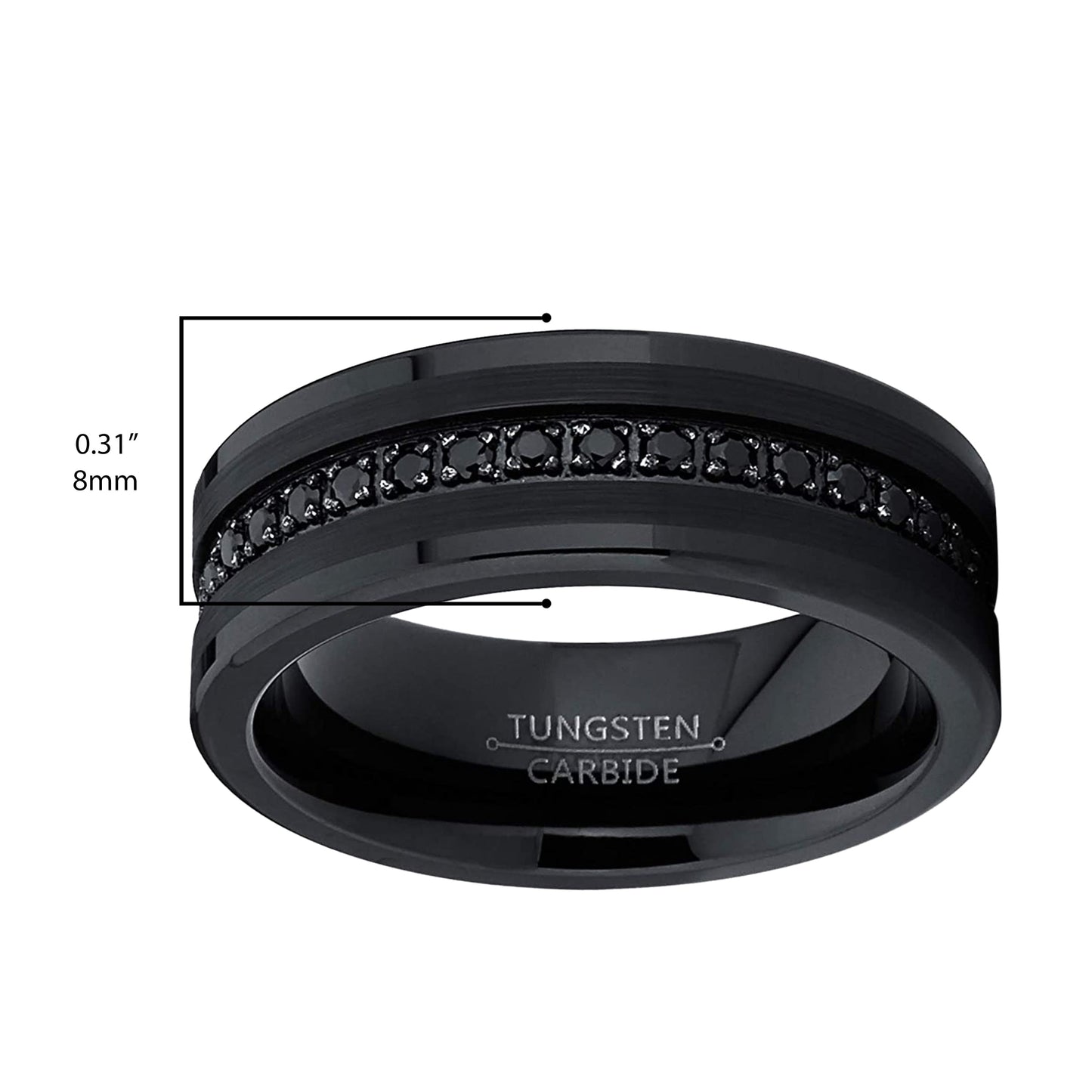 Elevate Your Commitment with Our Men's Genuine Tungsten Black Wedding Band Featuring Stunning Cubic Zirconia Eternity Design and Comfort Fit