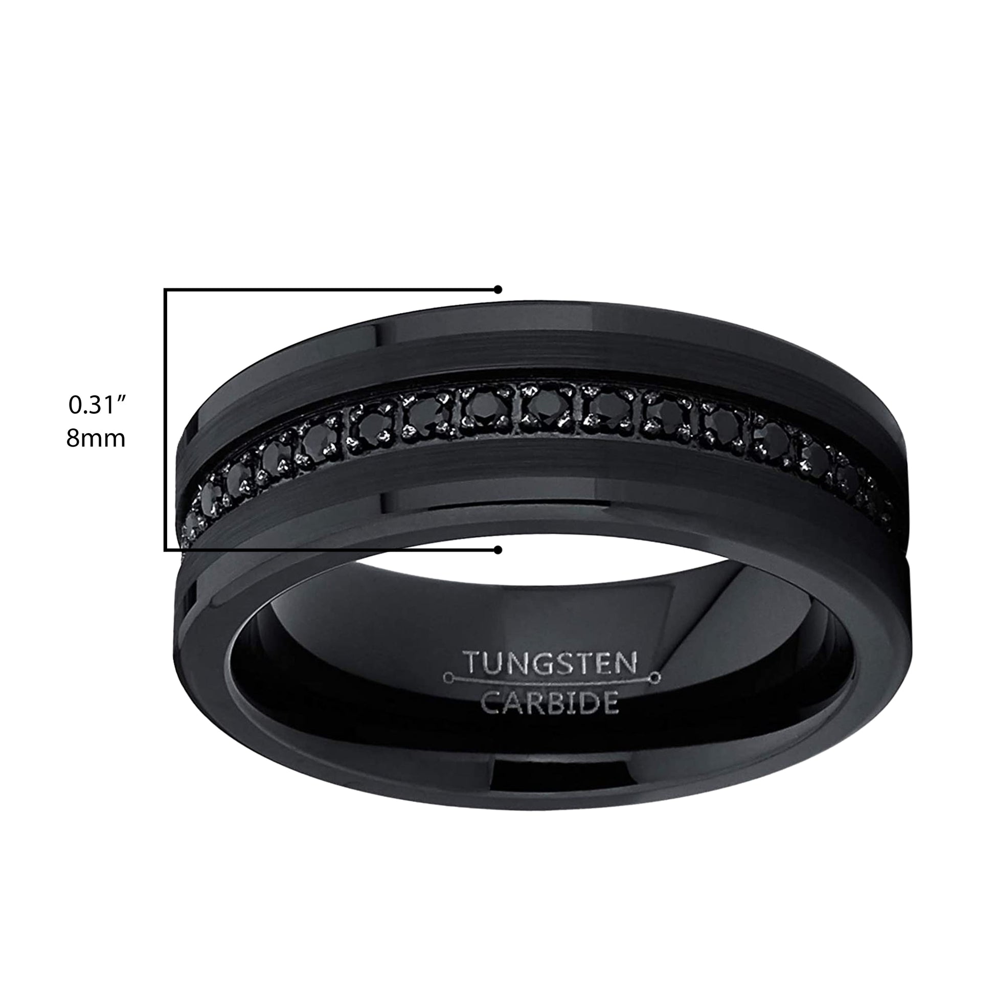Elevate Your Commitment with Our Men's Genuine Tungsten Black Wedding Band Featuring Stunning Cubic Zirconia Eternity Design and Comfort Fit