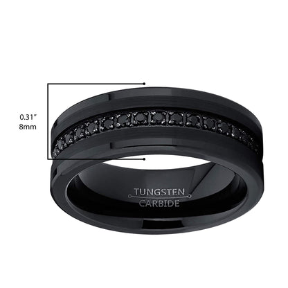 Elevate Your Commitment with Our Men's Genuine Tungsten Black Wedding Band Featuring Stunning Cubic Zirconia Eternity Design and Comfort Fit
