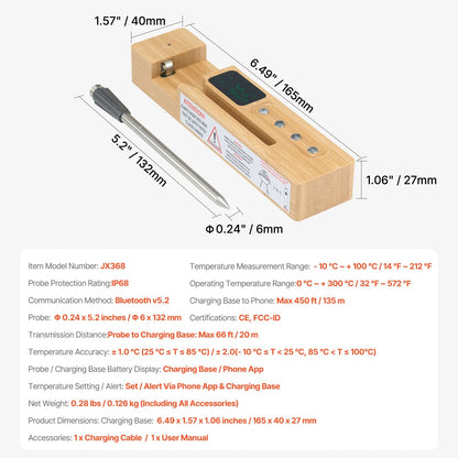 VEVOR Bluetooth Wireless Meat Thermometer - Effortless Cooking with 500 Ft Range for Perfectly Cooked Meats