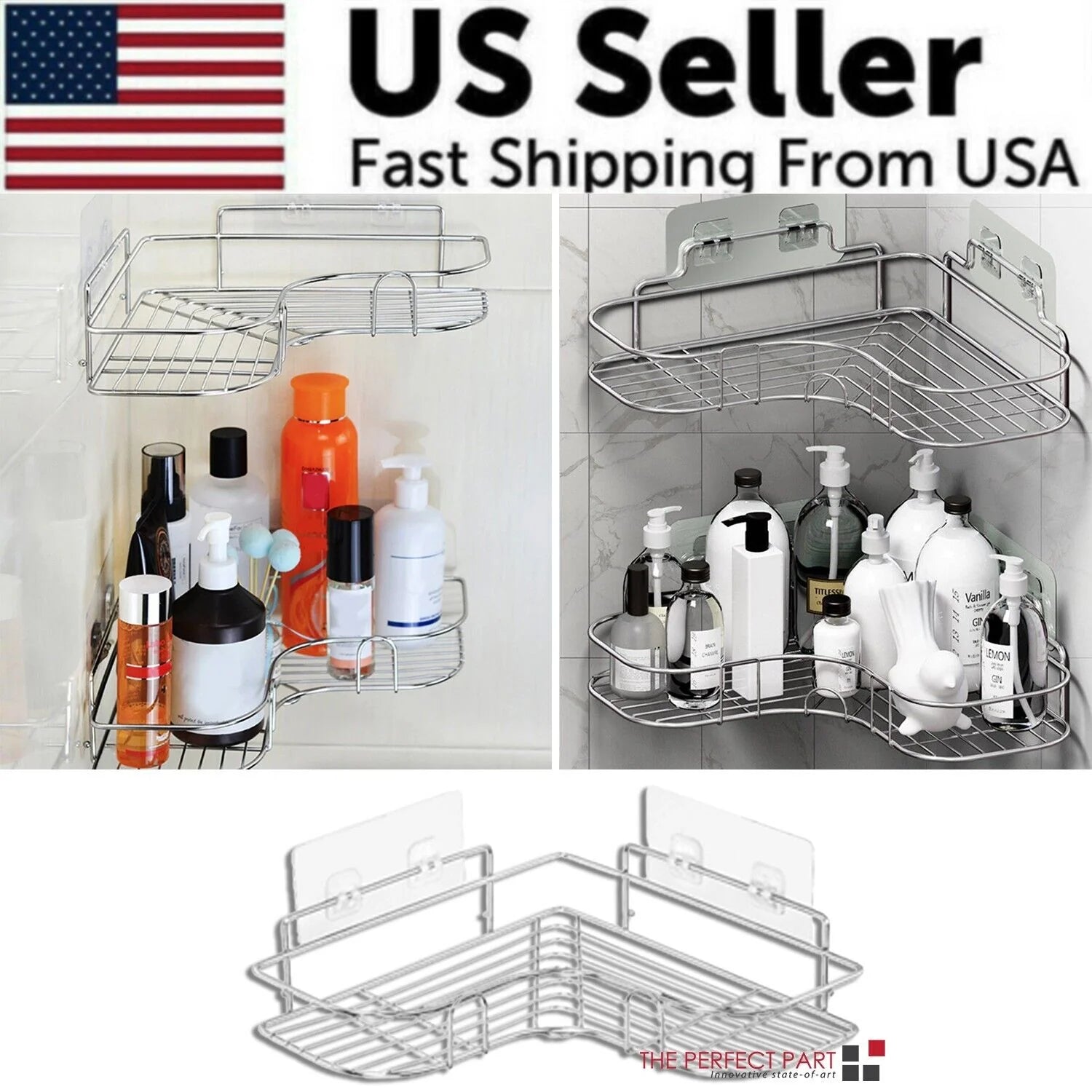 Triangular Shower Caddy Shelf - Corner Bathroom Storage Organizer