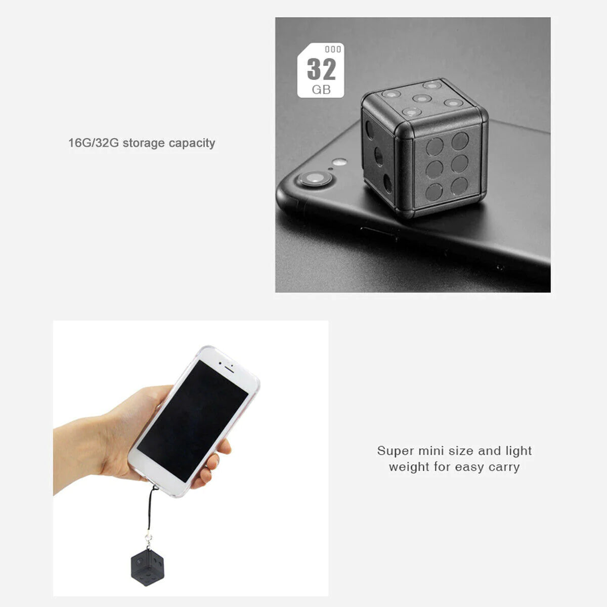 Compact HD 1080P Mini Dice Camera with Night Vision and Motion Detection for Home Security