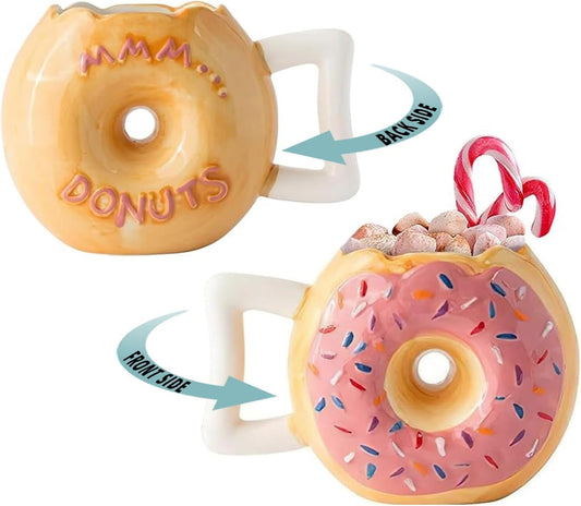 Delightful Pink Glazed Ceramic Donut Mug with Funny 'MMM... Donuts!' Quote - Perfect for Coffee Lovers - 14 Oz Capacity for Your Favorite Hot and Cold Drinks