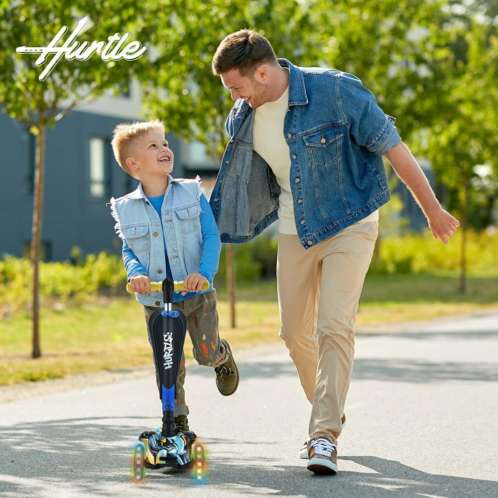 Exciting 3-Wheel Scooter with LED Lights - Adjustable Lean-To-Steer Handlebar and Foldable Seat for Fun Riding Experience - Perfect for Kids Ages 1-14!