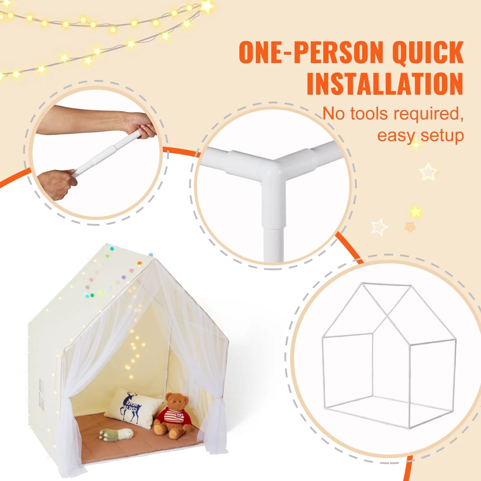 VEVOR Cozy Children's Play Tent - Ultimate Indoor & Outdoor Yurt for Ages 1-5 with Mat & Lamp, Stylish Beige Design