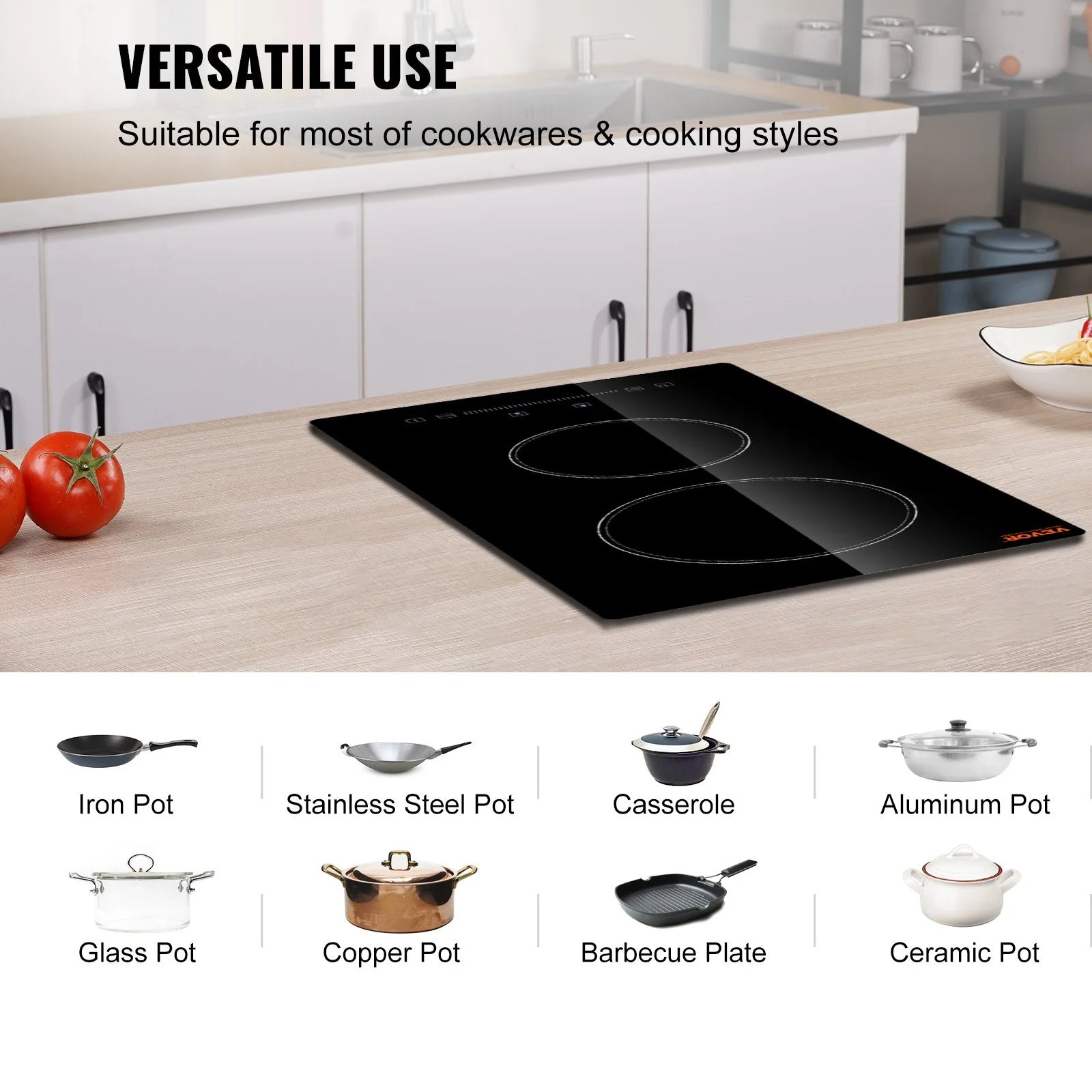Experience Effortless Cooking with the VEVOR 20" Electric Built-in Cooktop – 2 Powerful Burners, Touch Control, and Safety Features for the Modern Kitchen