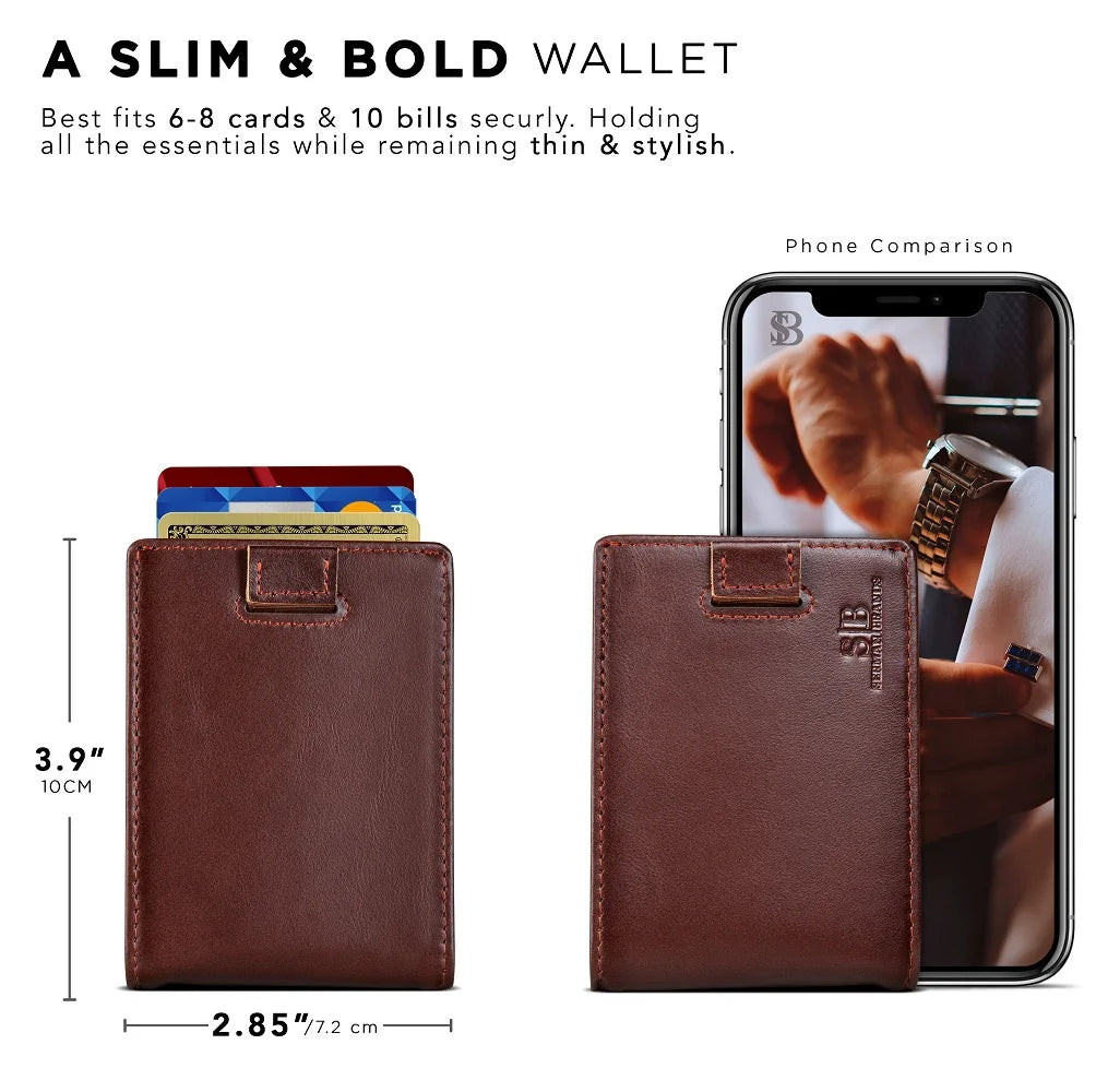 Elevate Your Style with the Slim Leather Bifold Wallet Featuring RFID Protection & Money Clip - Unmatched Elegance in Melted Chocolate for the Modern Man