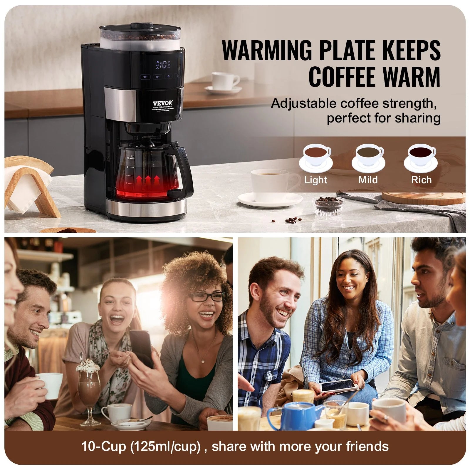 Experience Barista Quality at Home: VEVOR 10-Cup Drip Coffee Maker with Customizable Brew Strength