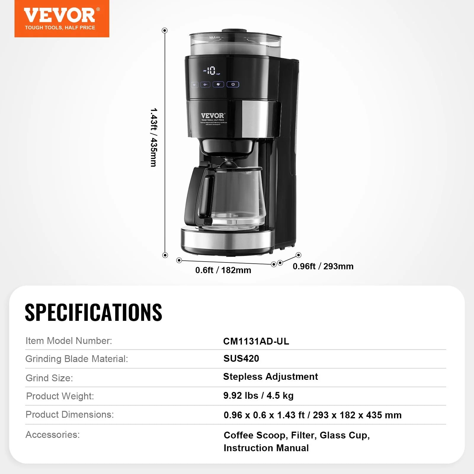 Experience Barista Quality at Home: VEVOR 10-Cup Drip Coffee Maker with Customizable Brew Strength