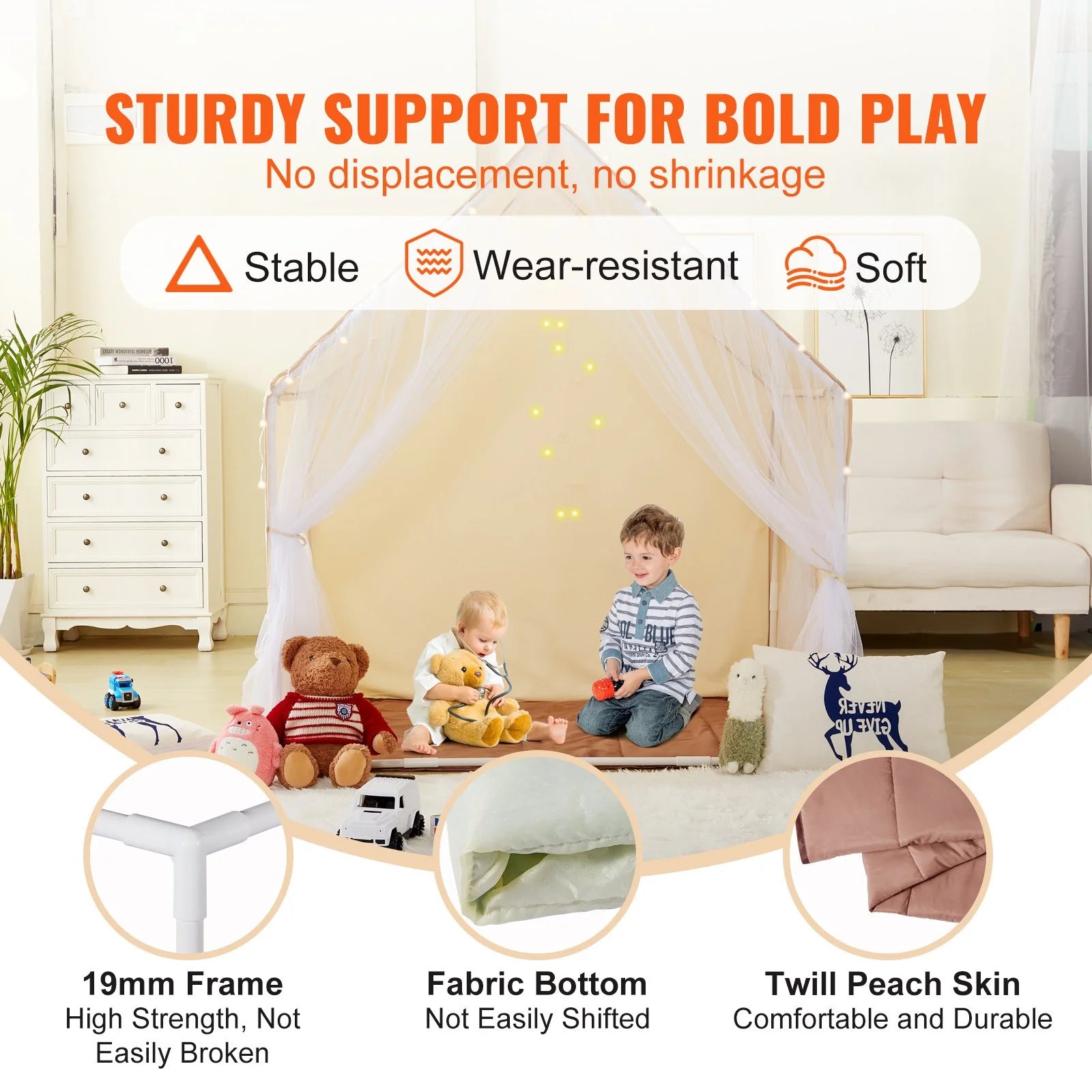 VEVOR Cozy Children's Play Tent - Ultimate Indoor & Outdoor Yurt for Ages 1-5 with Mat & Lamp, Stylish Beige Design