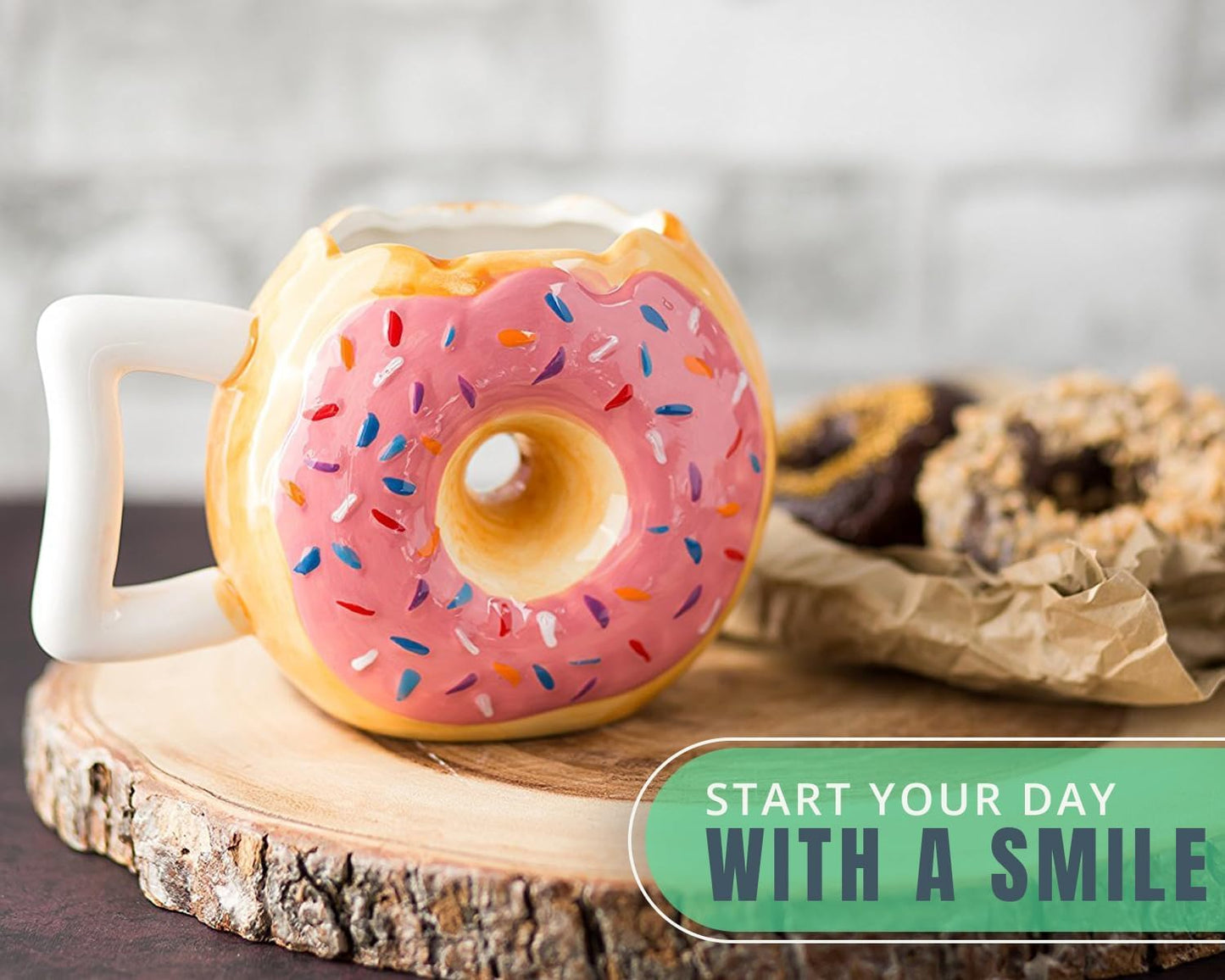 Delightful Pink Glazed Ceramic Donut Mug with Funny 'MMM... Donuts!' Quote - Perfect for Coffee Lovers - 14 Oz Capacity for Your Favorite Hot and Cold Drinks