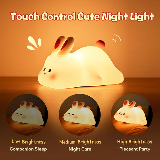 Enchanting LED Touch Sensor Rabbit Night Light - The Perfect Silicone Bedside Lamp for Kids, Holiday Gifting, and Cozy Home Decor