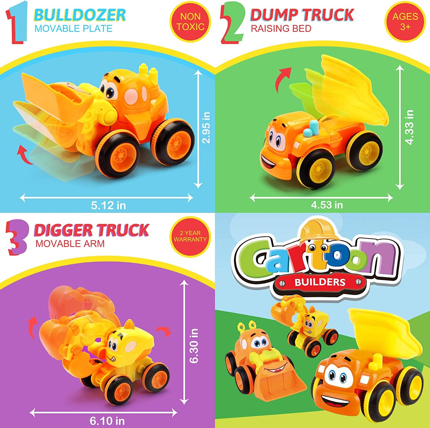 Exciting Friction-Powered Truck Playset for Toddlers – 3 Colorful Construction Vehicles for Endless Fun and Learning!