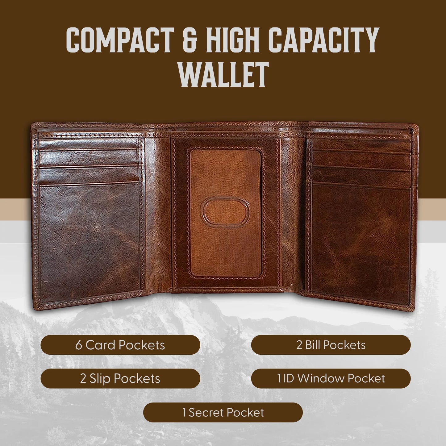 Elevate Your Style with the Best Leather Men’s RFID Trifold Wallet in Forest Brown – Secure, Stylish, and Adventure-Ready!