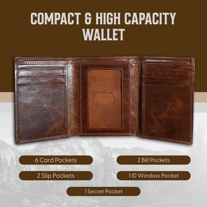 Elevate Your Style with the Best Leather Men’s RFID Trifold Wallet in Forest Brown – Secure, Stylish, and Adventure-Ready!