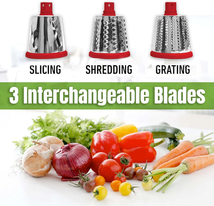 Revolutionize Your Cooking with the Stainless Steel Rotary Cheese Grater - Hand Crank, 3 Blades, Perfect Vegetable Slicer with Suction Base