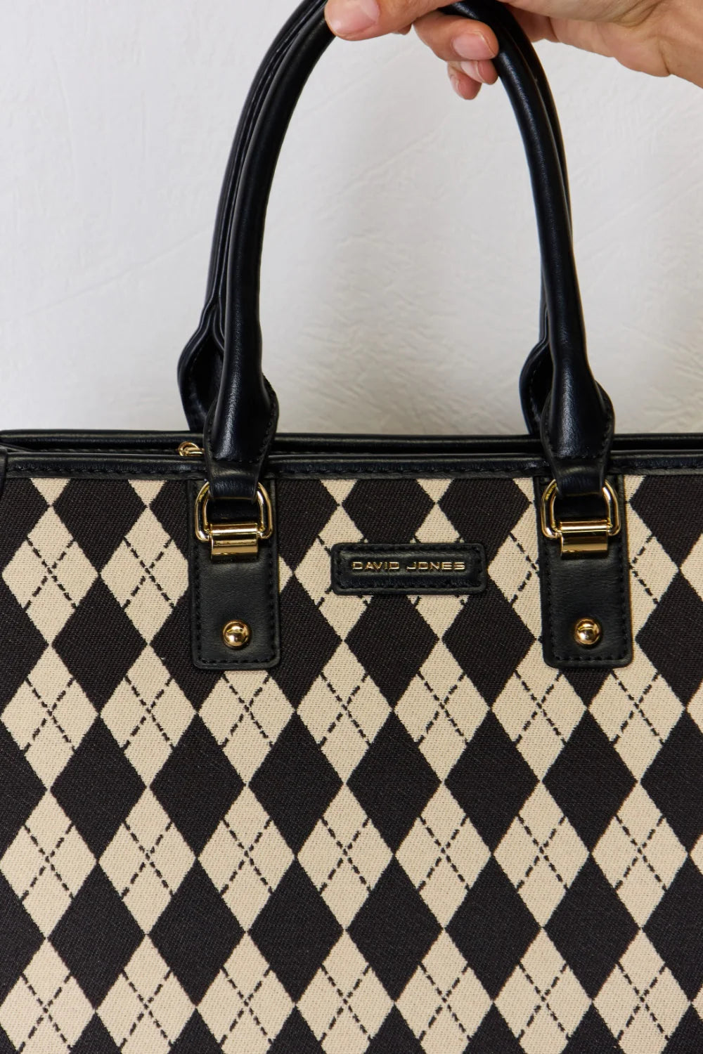 Elevate Your Everyday Look with the David Jones Stylish Argyle Pattern Faux Leather Handbag