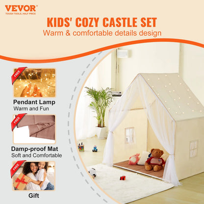 VEVOR Cozy Children's Play Tent - Ultimate Indoor & Outdoor Yurt for Ages 1-5 with Mat & Lamp, Stylish Beige Design