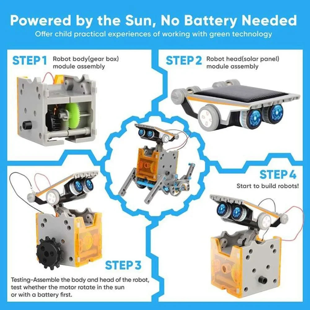 Build and Explore with the 13-in-1 Solar-Powered Robot Science Kit - A Fun and Educational DIY Toy for Young Innovators!