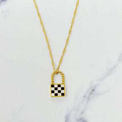 Stylish Checkered Design Locket Necklace for the Modern Woman