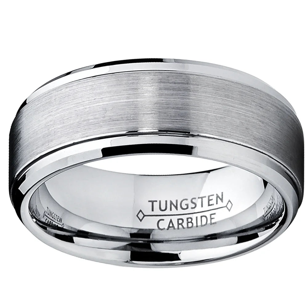 Stylish Men's 9mm Tungsten Wedding Band with Elegant Raised Brushed Finish