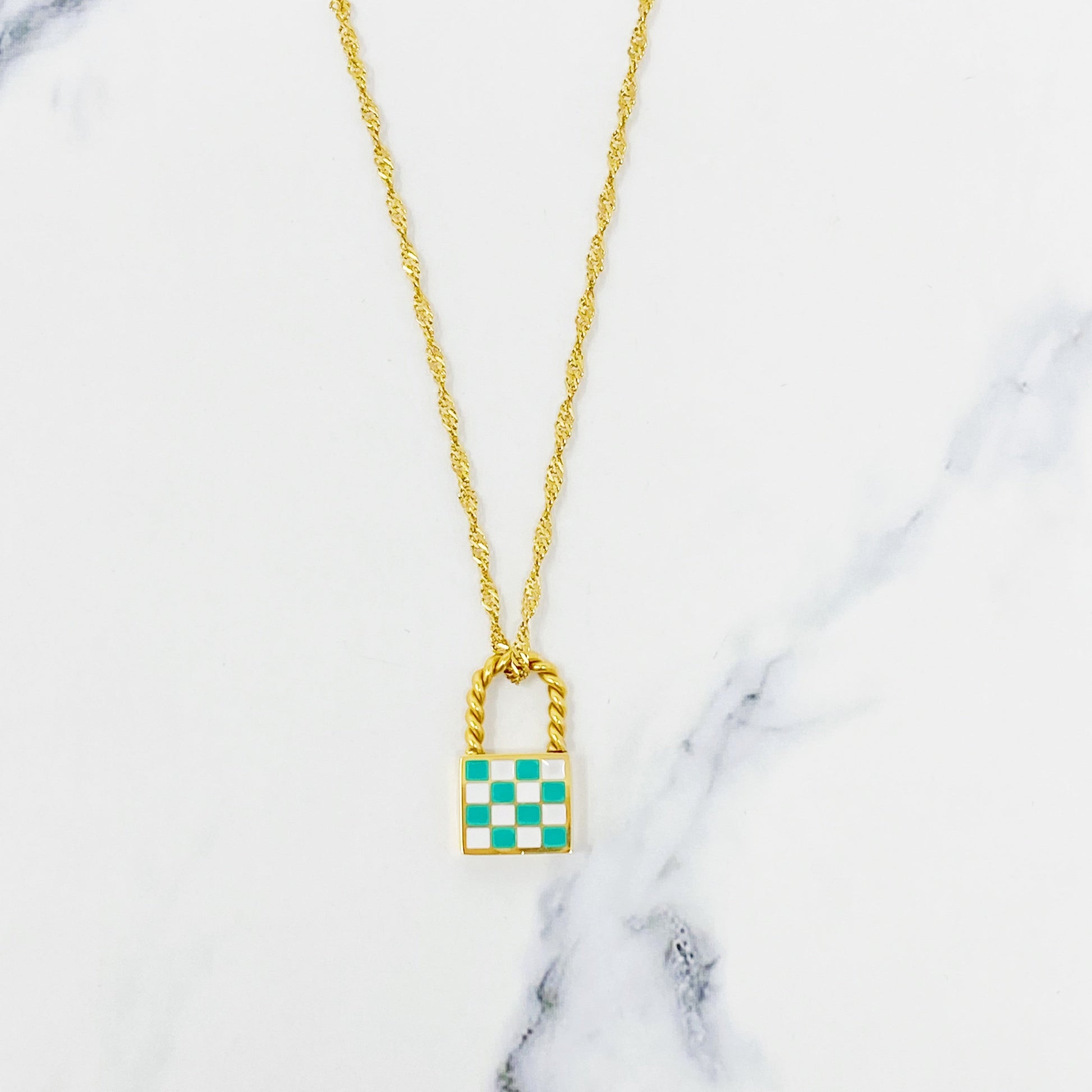 Stylish Checkered Design Locket Necklace for the Modern Woman