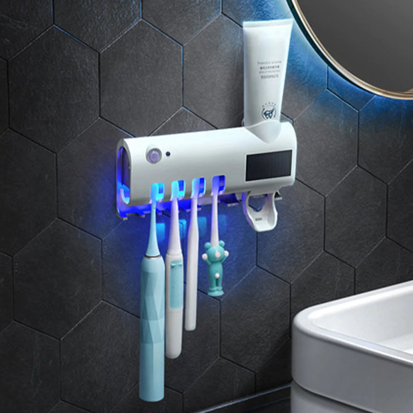 UV Light Toothbrush Sanitizer and Automatic Toothpaste Dispenser