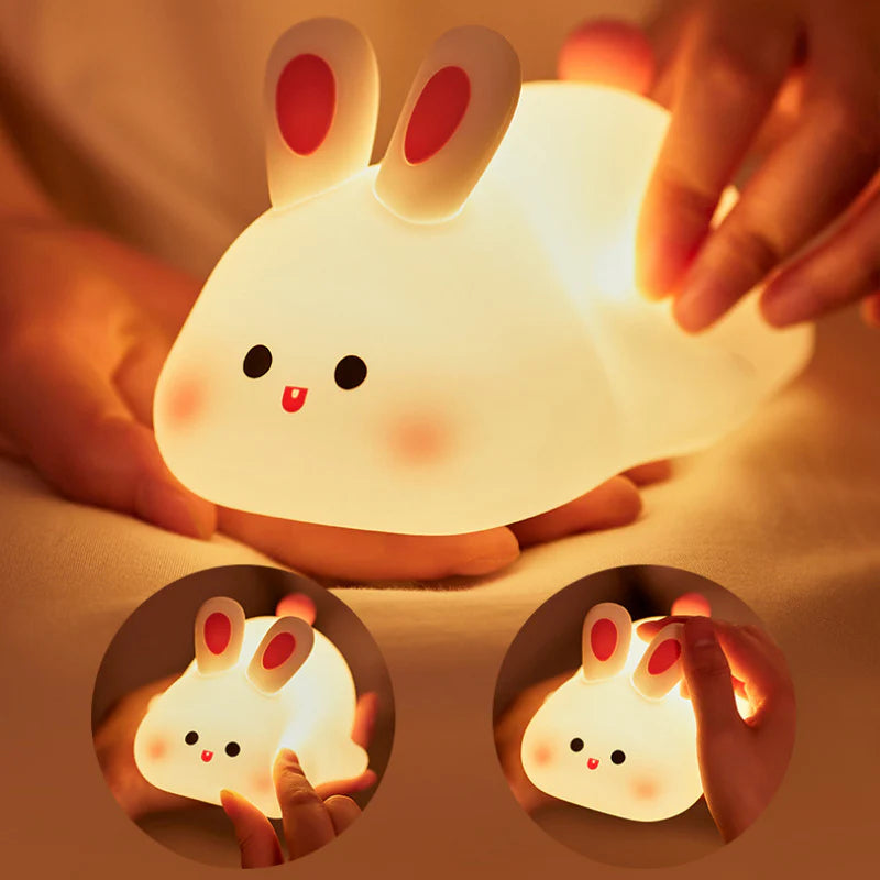 Enchanting LED Touch Sensor Rabbit Night Light - The Perfect Silicone Bedside Lamp for Kids, Holiday Gifting, and Cozy Home Decor