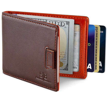 Elevate Your Style with the Slim Leather Bifold Wallet Featuring RFID Protection & Money Clip - Unmatched Elegance in Melted Chocolate for the Modern Man