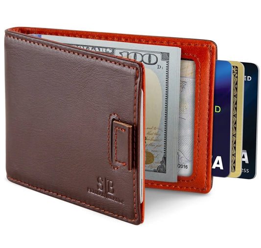 Elevate Your Style with the Slim Leather Bifold Wallet Featuring RFID Protection & Money Clip - Unmatched Elegance in Melted Chocolate for the Modern Man