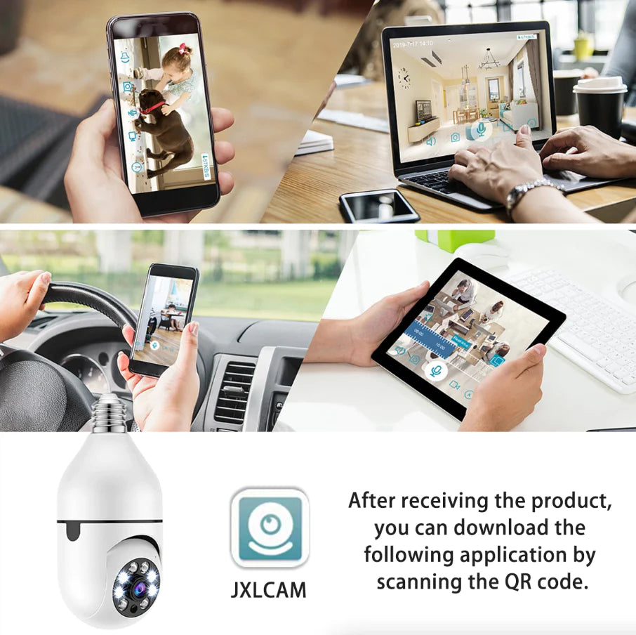 360° 1080P Wi-Fi IP E27 Light Bulb Camera with Infrared Night Vision for Smart Home Security