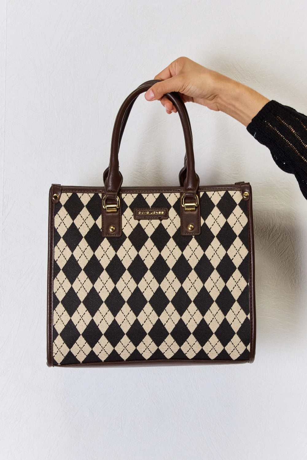 Elevate Your Everyday Look with the David Jones Stylish Argyle Pattern Faux Leather Handbag