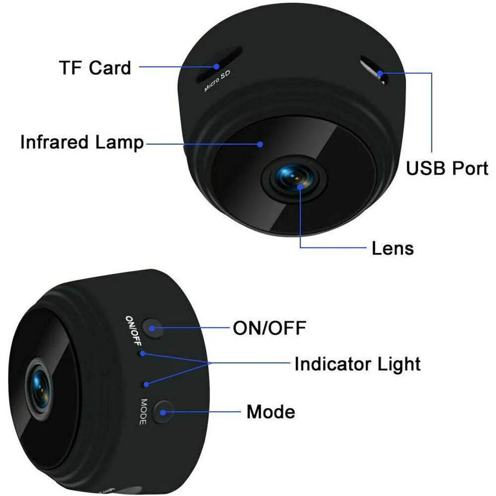 Mini Wireless Hidden Camera with WiFi IP, Home Security DVR, Night Vision, HD 1080P, USB