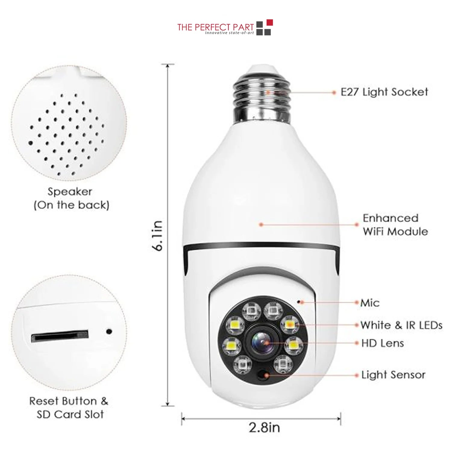 360° 1080P Wi-Fi IP E27 Light Bulb Camera with Infrared Night Vision for Smart Home Security