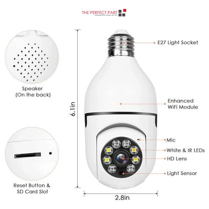 360° 1080P Wi-Fi IP E27 Light Bulb Camera with Infrared Night Vision for Smart Home Security