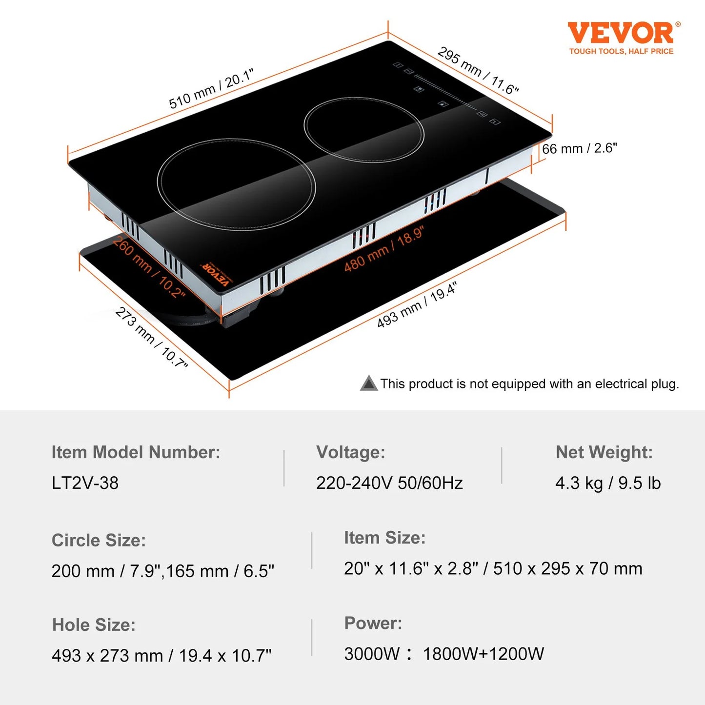 Experience Effortless Cooking with the VEVOR 20" Electric Built-in Cooktop – 2 Powerful Burners, Touch Control, and Safety Features for the Modern Kitchen