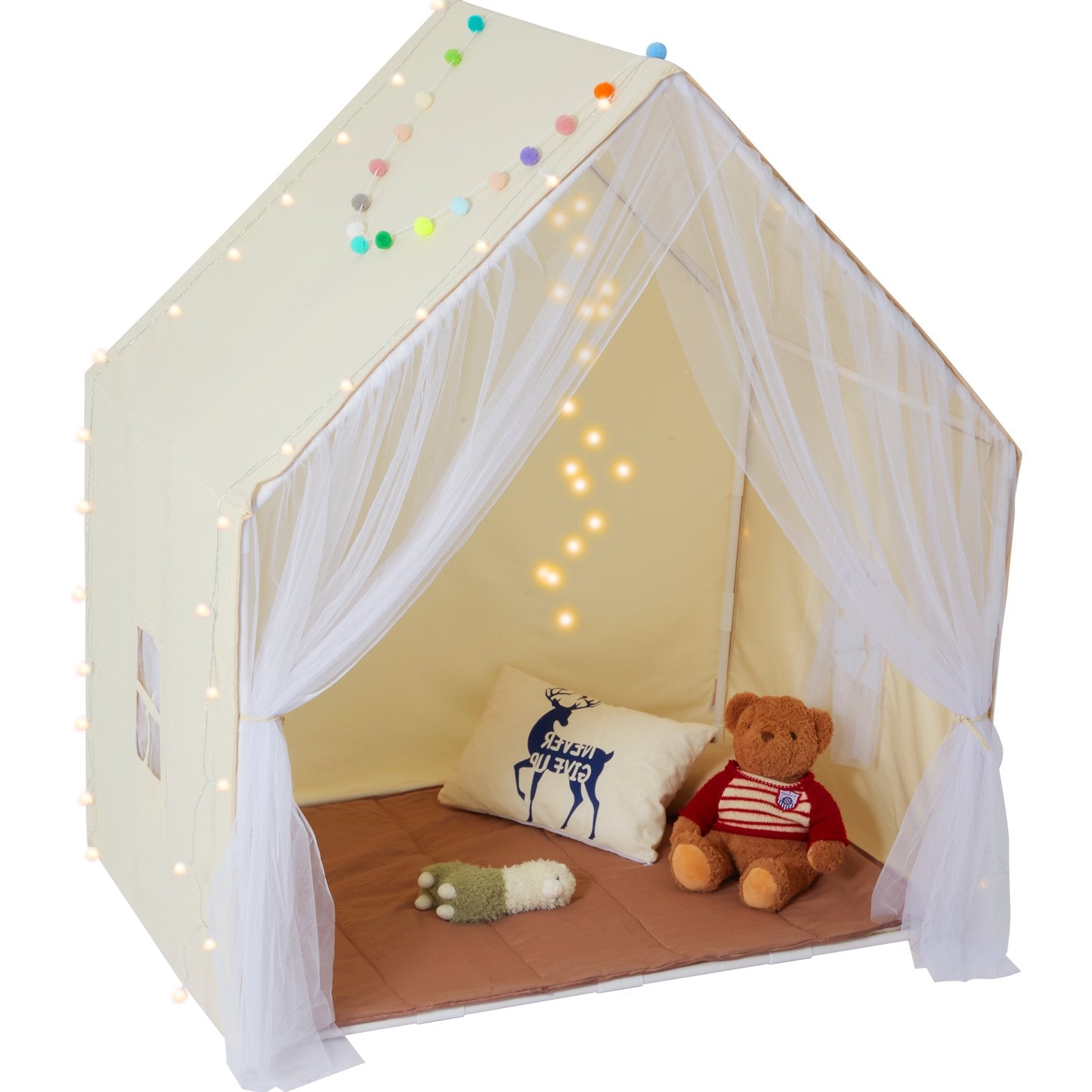 VEVOR Cozy Children's Play Tent - Ultimate Indoor & Outdoor Yurt for Ages 1-5 with Mat & Lamp, Stylish Beige Design