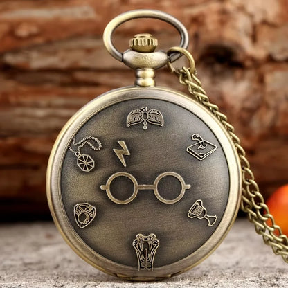 Charming Vintage Pocket Watch with Whimsical Glasses Design - Perfect Quartz Timepiece for a Playful Look