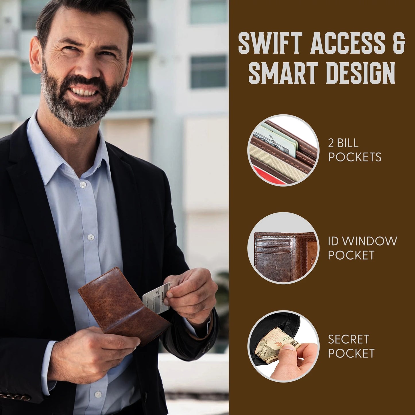 Elevate Your Style with the Best Leather Men’s RFID Trifold Wallet in Forest Brown – Secure, Stylish, and Adventure-Ready!